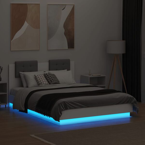 vidaXL Bedframe met hoofdeinde en LED-verlichting wit 140x190 cm