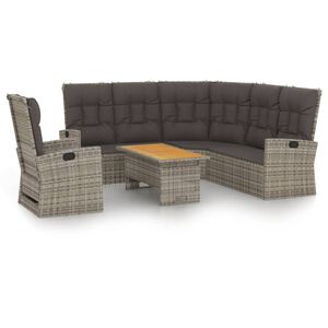 vidaXL 3-delige Loungeset met kussens poly rattan grijs