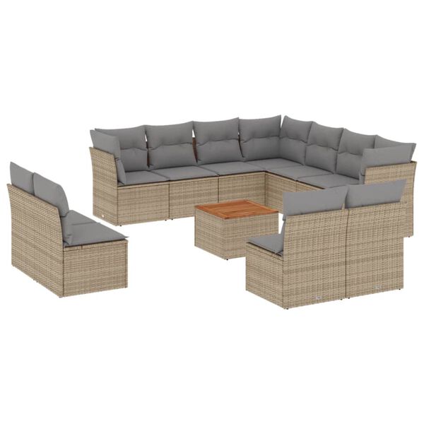 vidaXL 12-delige Loungeset met kussens poly rattan gemengd beige