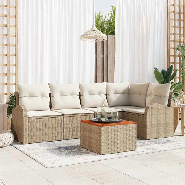 vidaXL Tuinbankenset met kussen 6 pcs Beige poly rattan