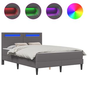 vidaXL Bedframe met LED-stripverlichting Grijs 140 x 200 cm Kunstleer
