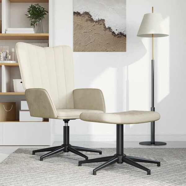 vidaXL Relaxstoel met voetenbank fluweel cr&egrave;mewit