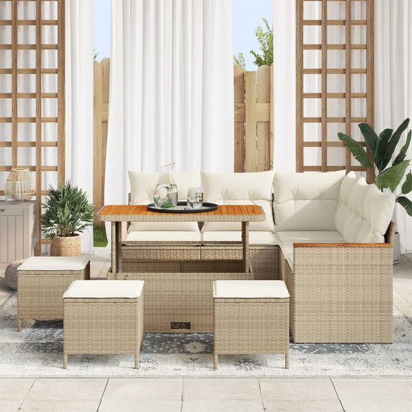 vidaXL Tuin Sofa Set met kussen met opslag Beige Poly riet