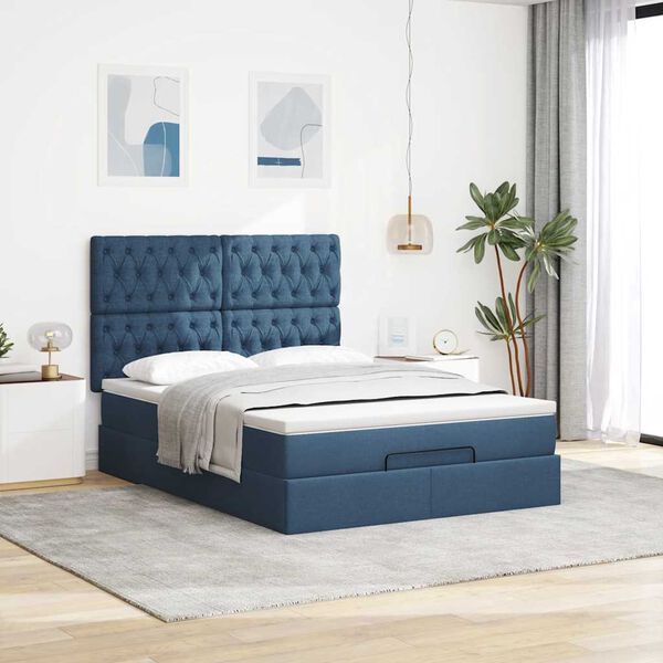 vidaXL Ottoman bed met matras 140x190cm stof blauw