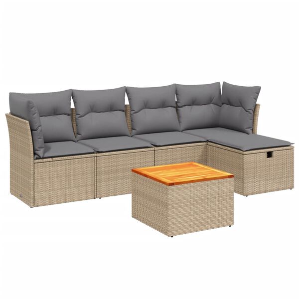 vidaXL 6-delige Loungeset met kussens poly rattan gemengd beige