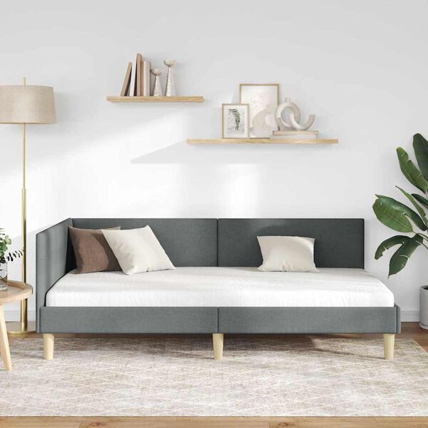 vidaXL Hoekbedframe Donkergrijs 80 cm x 200 cm Stof en multiplex