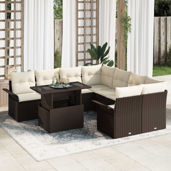 vidaXL Tuin Sofa Set met kussen met opslag 9 pcs Bruin Poly Rattan