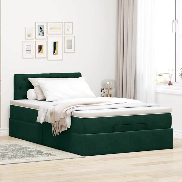vidaXL Ottoman bed met matras 120x200cm fluweel donkergroen