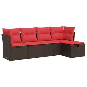 vidaXL 5-delige Loungeset met kussens poly rattan bruin