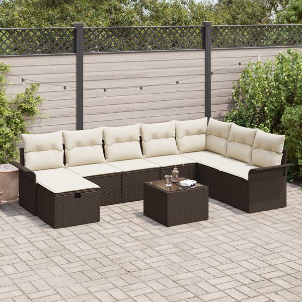vidaXL Tuin Sofa Set met kussen 9 pcs Bruin en Cr&egrave;me poly rattan