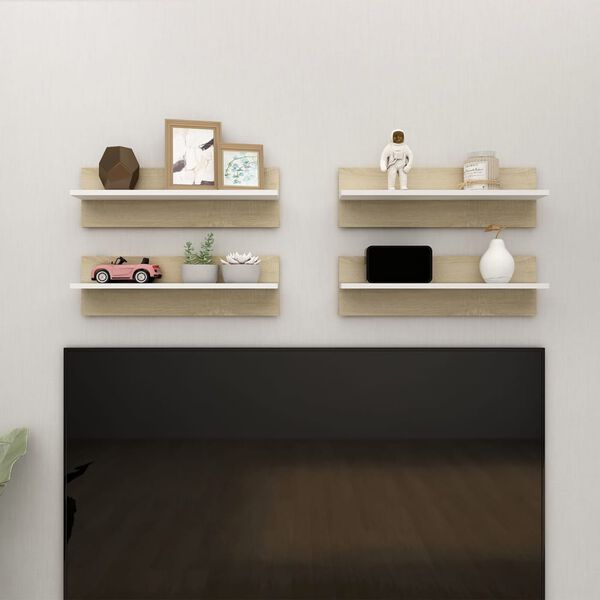 vidaXL Wandschappen 4 st 60x11,5x18cm bewerkt hout wit en sonoma eiken