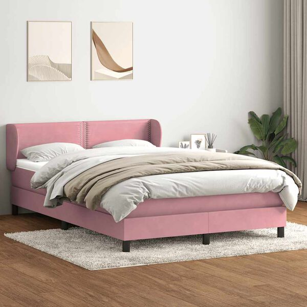 vidaXL Boxspring met matras fluweel roze 160x210 cm