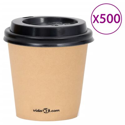 vidaXL 500 st Koffiebekers met deksels 120 ml papier bruin