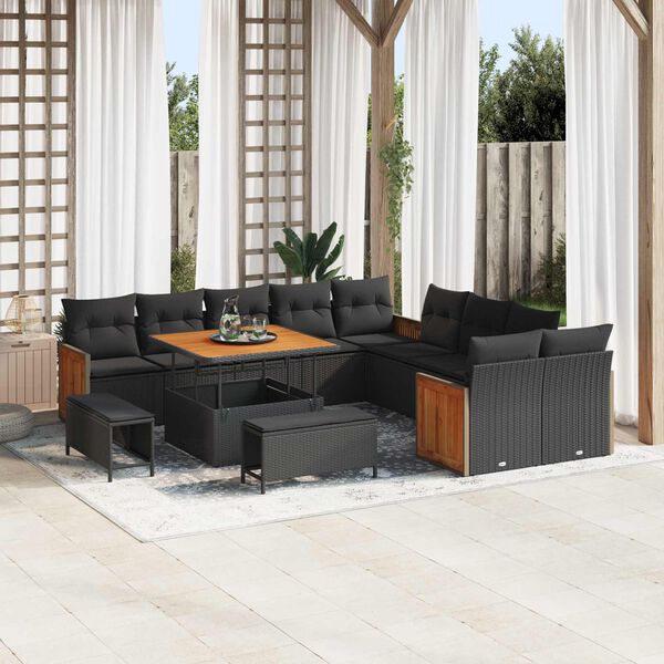 vidaXL Tuin Sofa Set 13 pcs Zwart Poly rattan en gepoedercoat staal