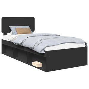 vidaXL Bedframe met hoofdeinde Zwart 90 x 200 cm Massief grenenhout