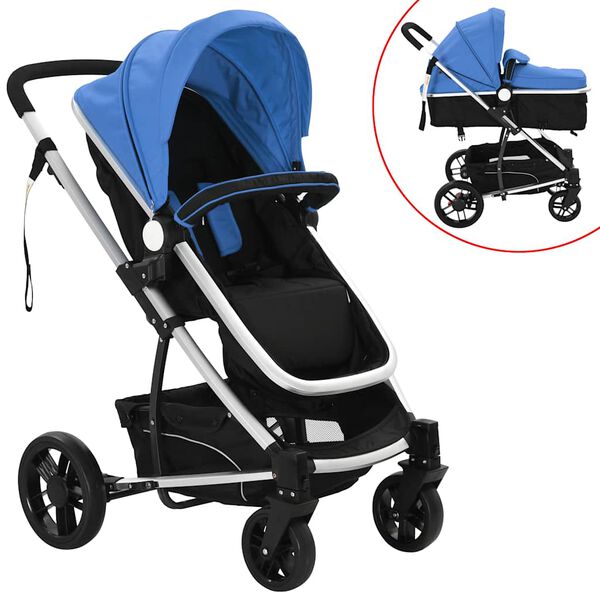 vidaXL Kinderwagen 2-in-1 aluminium blauw en zwart