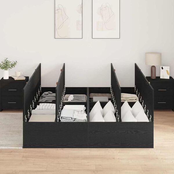 vidaXL Opbergbedframe met opslag Zwart Eiken 150 x 200 cm Bewerkt hout