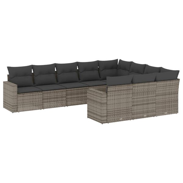 vidaXL 10-delige Loungeset met kussens poly rattan grijs