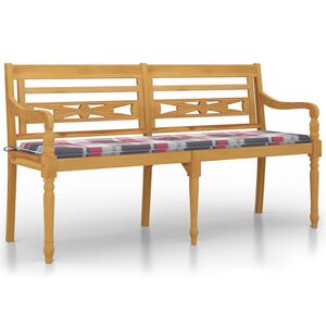 vidaXL Bankje Batavia met ruitpatroon kussen 150 cm massief teakhout