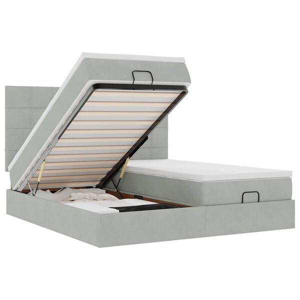 vidaXL Ottoman bed met matrassen en LED's 160x200cm fluweel lichtgrijs