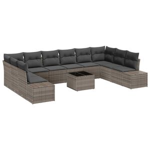 vidaXL Tuinbankenset met kussen 10 pcs Grijs Polyrattan