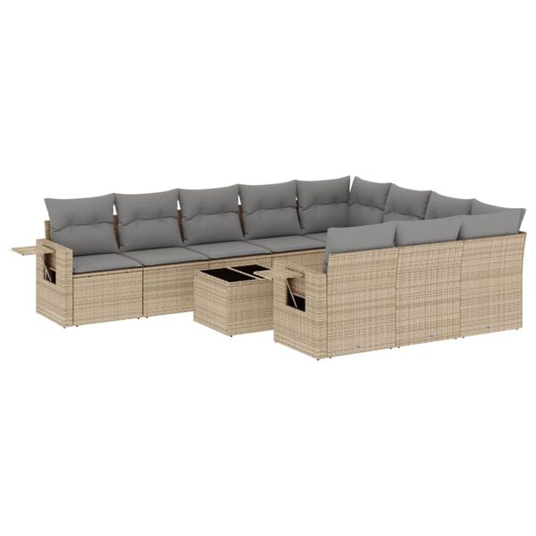 vidaXL 11-delige Tuinset met kussens poly rattan beige