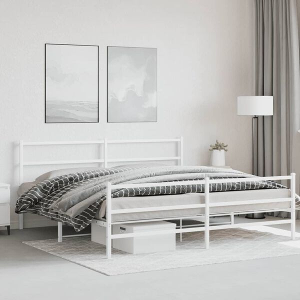 vidaXL Bedframe met hoofd- en voeteneinde&nbsp;metaal wit 193x203 cm