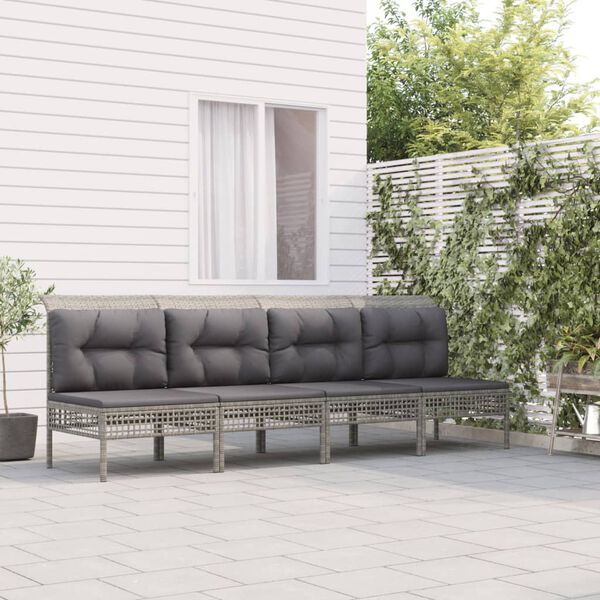 vidaXL 4-delige Loungeset met kussens poly rattan grijs