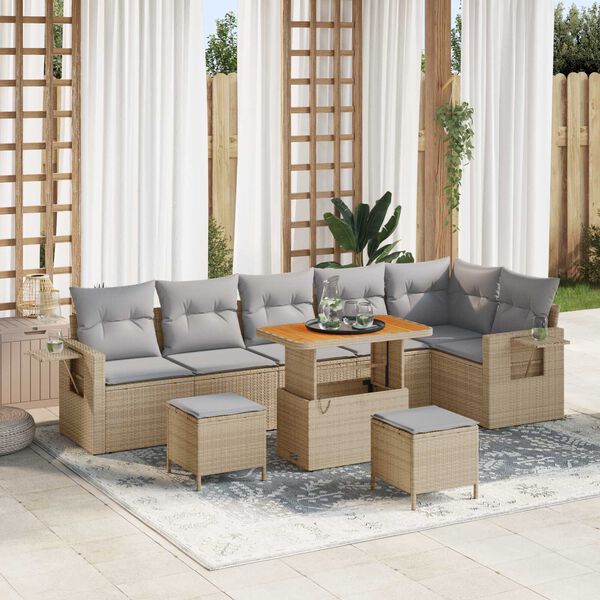 vidaXL Tuin Sofa Set 9 pcs Beige poly rattan
