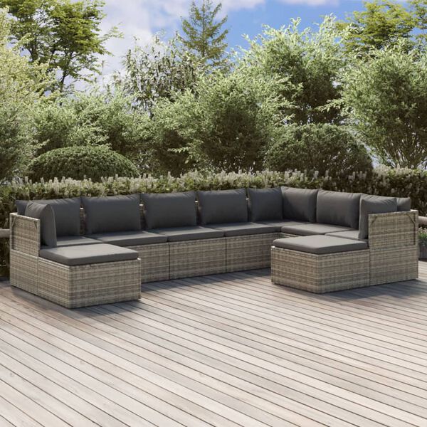 vidaXL 9-delige Loungeset met kussens poly rattan grijs