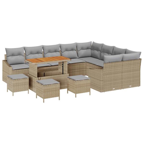vidaXL Tuinbankenset met kussen 13 pcs Beige poly rattan