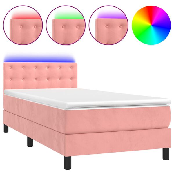 vidaXL Boxspring met matras en LED fluweel roze 90x190 cm