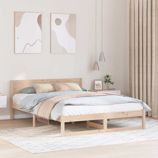 vidaXL Bedframe met hoofdeinde Naturel 160 x 200 cm Massief grenenhout