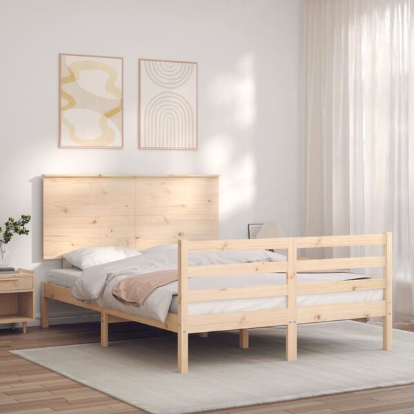 vidaXL Bedframe met hoofdbord massief hout 140x200 cm