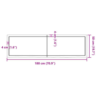 vidaXL Wastafelblad 180x50x(2-4) cm behandeld massief hout donkerbruin