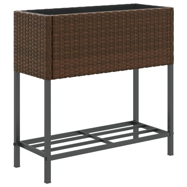 vidaXL Plantenbak met schap poly rattan bruin