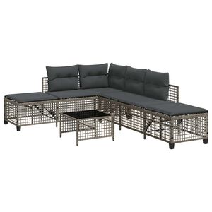 vidaXL 3-delige Loungeset met kussens poly rattan grijs