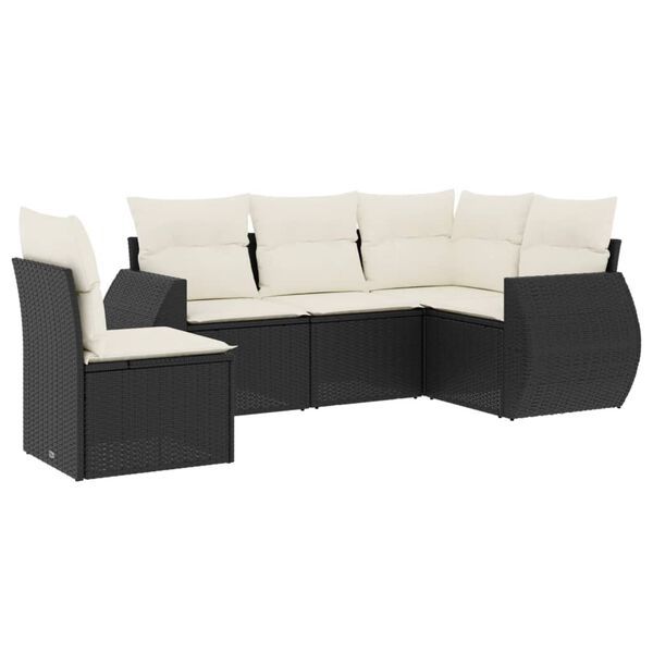 vidaXL 5-delige Loungeset met kussens poly rattan zwart