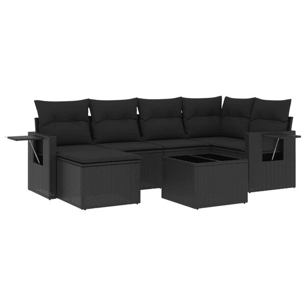 vidaXL 7-delige Loungeset met kussens poly rattan zwart