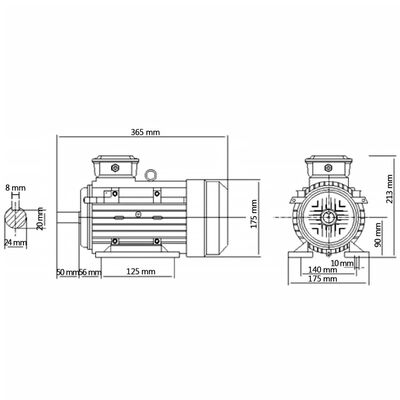 vidaXL Elektromotor 3 fase 2,2 kW/3 pk 2-polig 2840 rpm aluminium