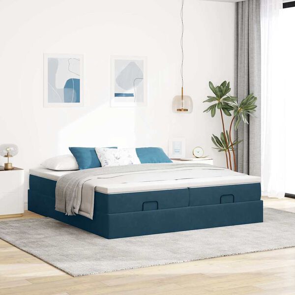 vidaXL Ottoman bed met matrassen 180x200cm fluweel donkerblauw