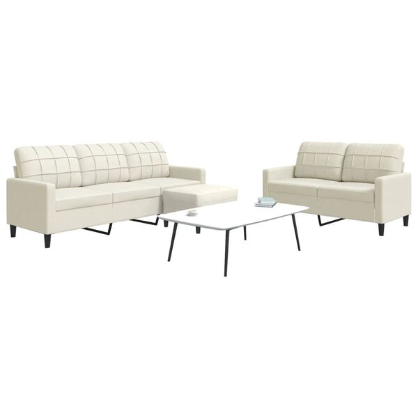 vidaXL 3-delige Loungeset met kussens fluweel crèmekleurig