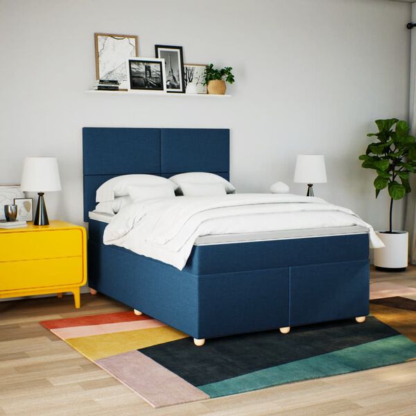 vidaXL Boxspring met matras stof blauw 160x200 cm