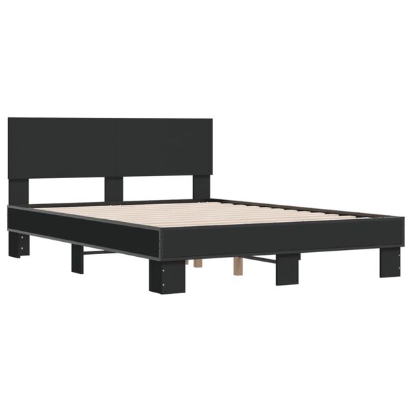 vidaXL Bedframe bewerkt hout metaal zwart 135x190 cm