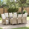 vidaXL Tuin eettafelset met kussen 9 pcs Beige poly rattan