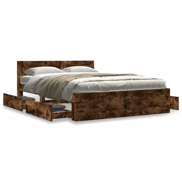 vidaXL Bedframe met hoofdeinde bewerkt hout gerookt eiken 120x200 cm