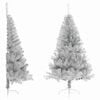 vidaXL Kunstkerstboom half met standaard 120 cm PET zilverkleurig