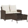 vidaXL Tuinbank 2-zits met kussens & tafel poly rattan bruin