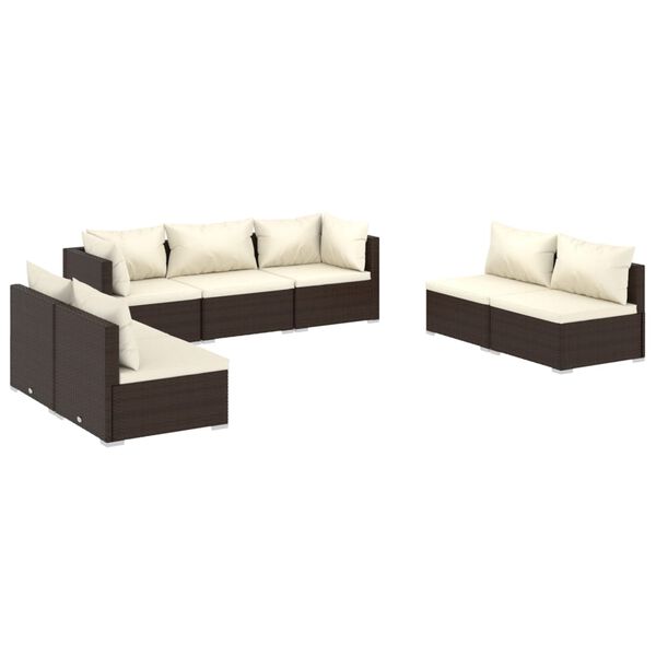 vidaXL 7-delige Loungeset met kussens poly rattan bruin