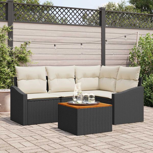 vidaXL Tuinbankenset met opslag 5 pcs Zwart en Cr&egrave;me poly rattan